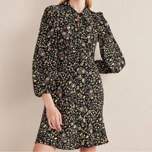Boden Black Floral Long Sleeve Dress 10Long